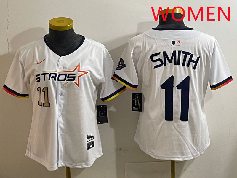 Women Houston Astros #11 Smith White three generations Joint Name Nike 2025 MLB Jersey style 3